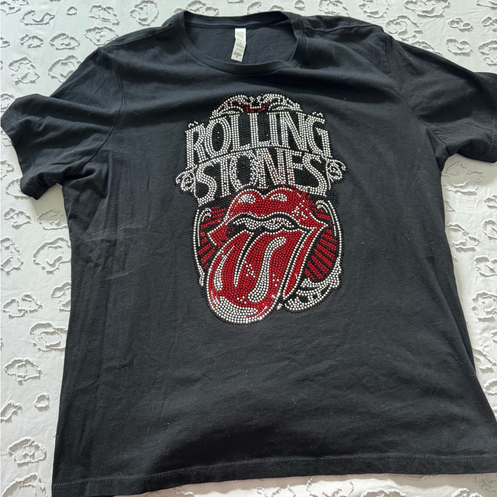 Rolling Stones Black Graphic T-Shirt Rhinestones